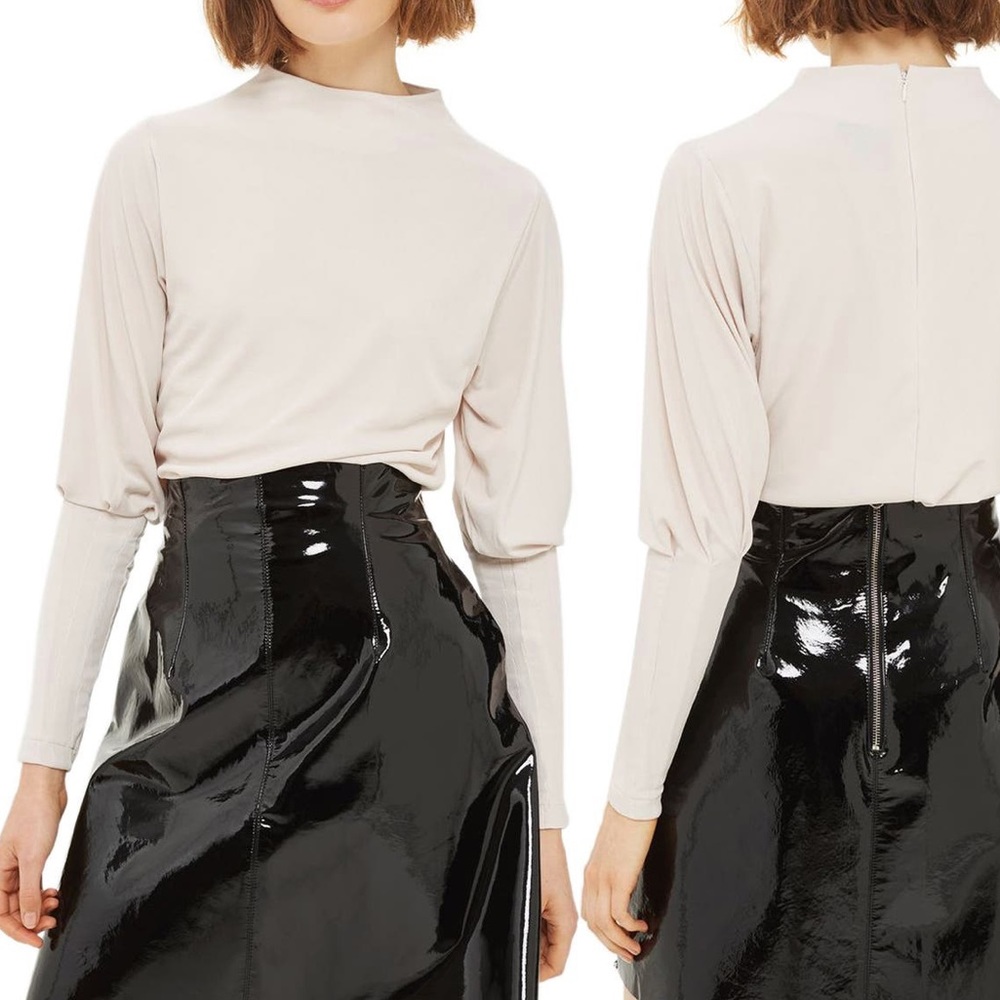 TOPSHOP Twist Mutton Sleeve Top - Cream, Sz